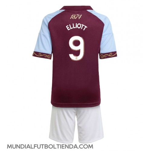 Camiseta Aston Villa Harvey Elliott #9 Primera Equipación Replica 2025-26 para niños mangas cortas (+ Pantalones cortos)